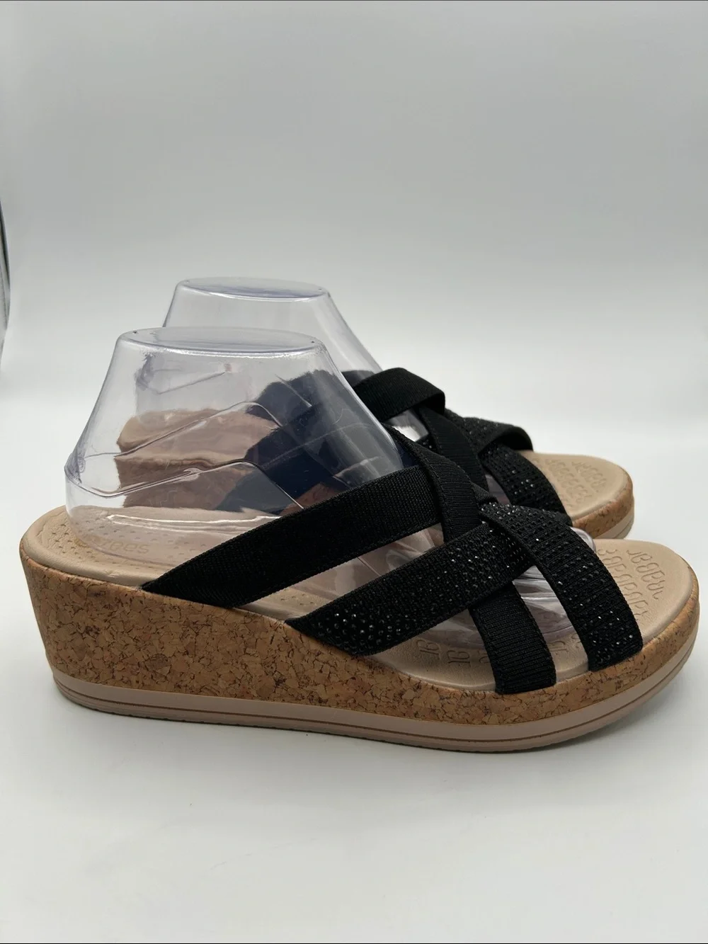 Bzees Black Wedge Sandals with Crisscross Sparkle Straps